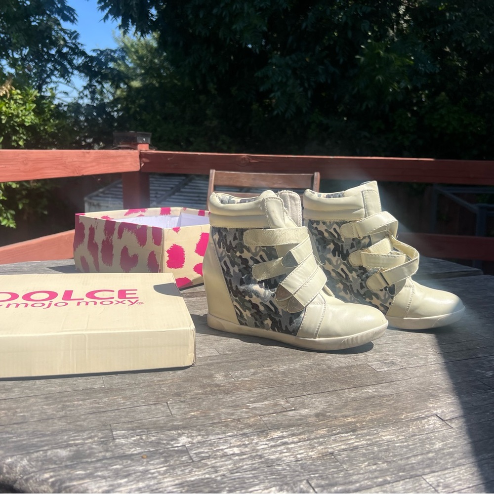 Camo and Beige Wedge Heel Sneaker